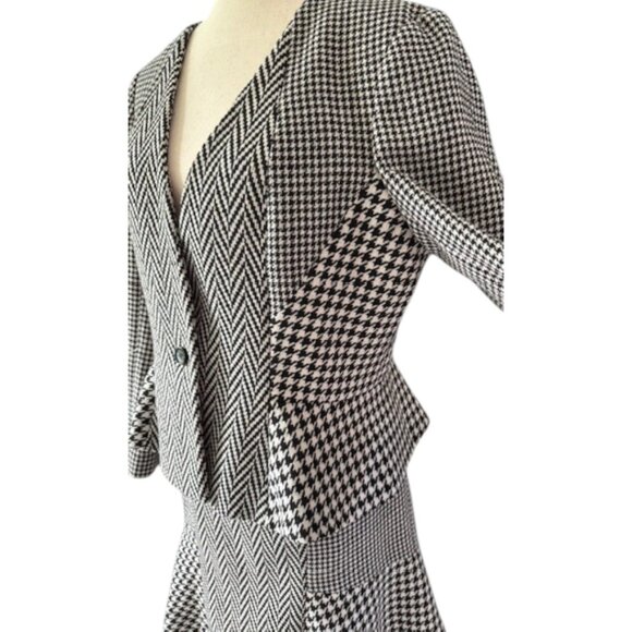 Ann Taylor Women's Black White Plaid Houndstooth Wool Blend Skirt Suit 12 NWT - Picture 6 of 16